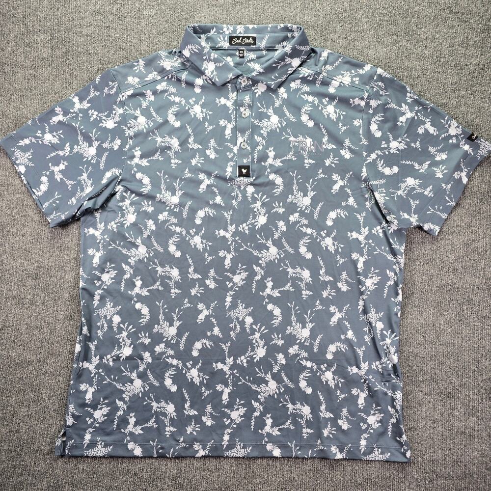 Bad Birdie Polo Shirt Mens 2XL XXL Gray Blue Floral Performance Golf Stretch AOP